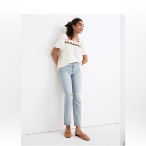 Madewell High-Rise Slim Crop Boyjean in Dumas Wash: Ripped Edition